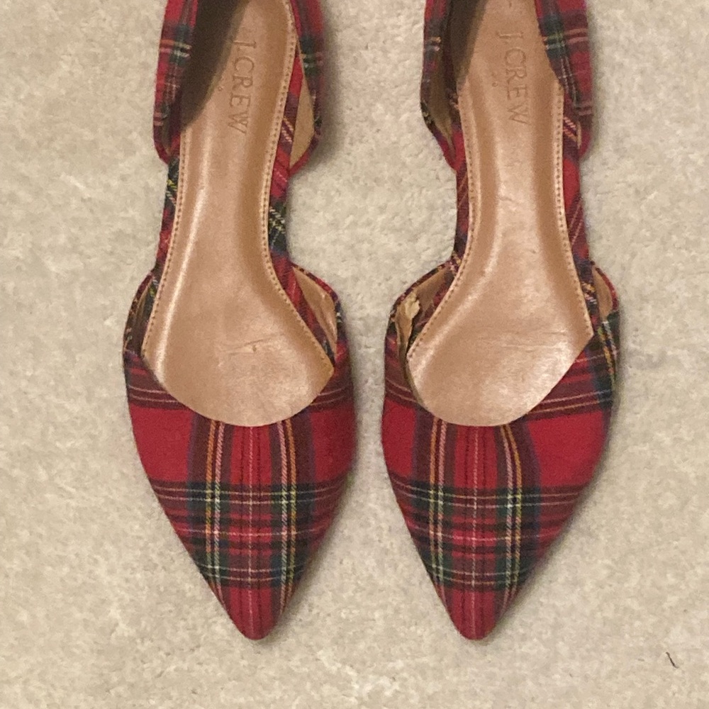 J. Crew Red Tartan Plaid Pointed-Toe D'Orsay Flats sz 8.5